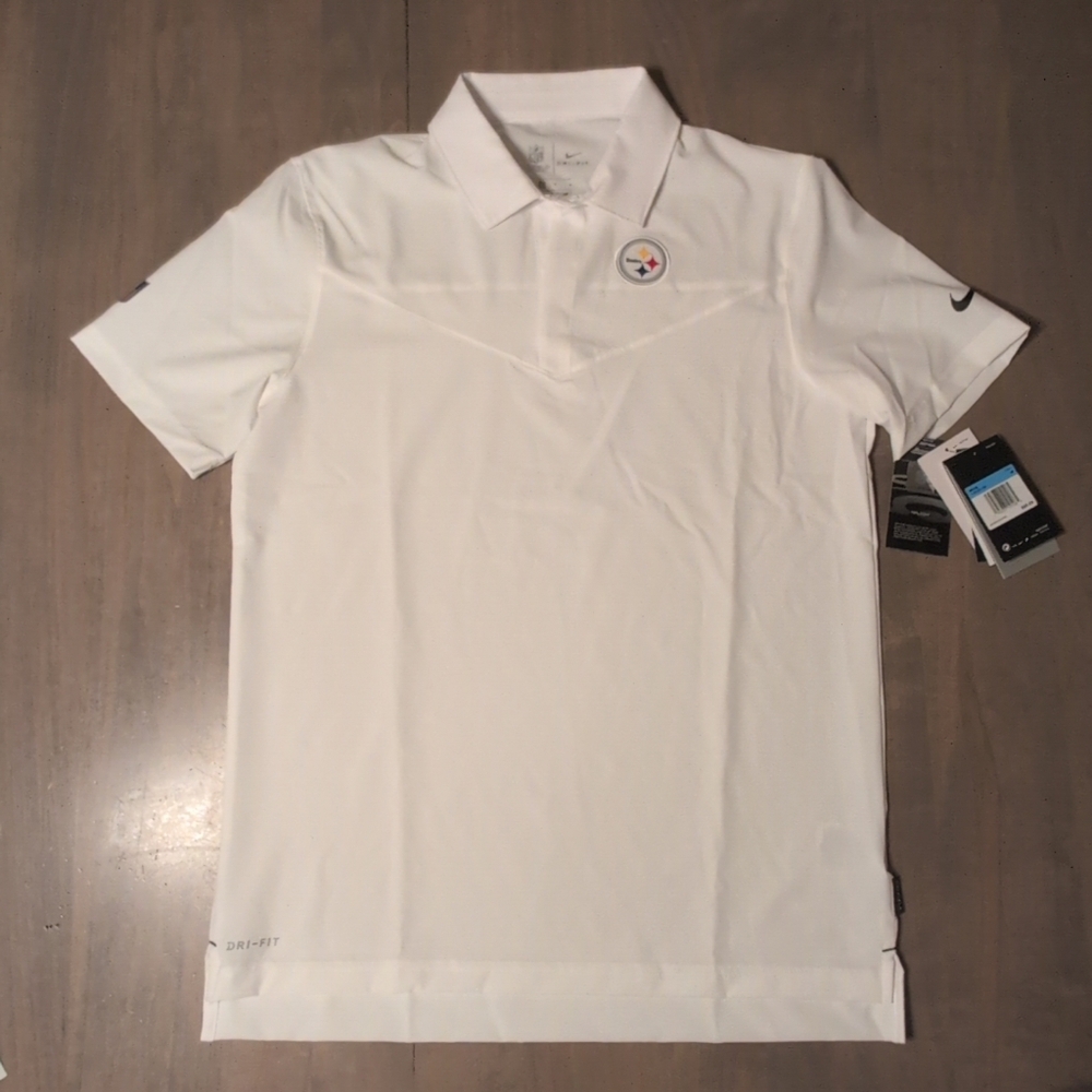 NWT! Nike NFL Pittsburgh Steelers White On Field Polo Size Medium CW8361-100Th